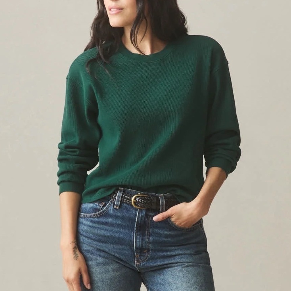American‎ Giant Thermal Crew Tee Shirt Womens XS Botanical Garden Waffle Knit